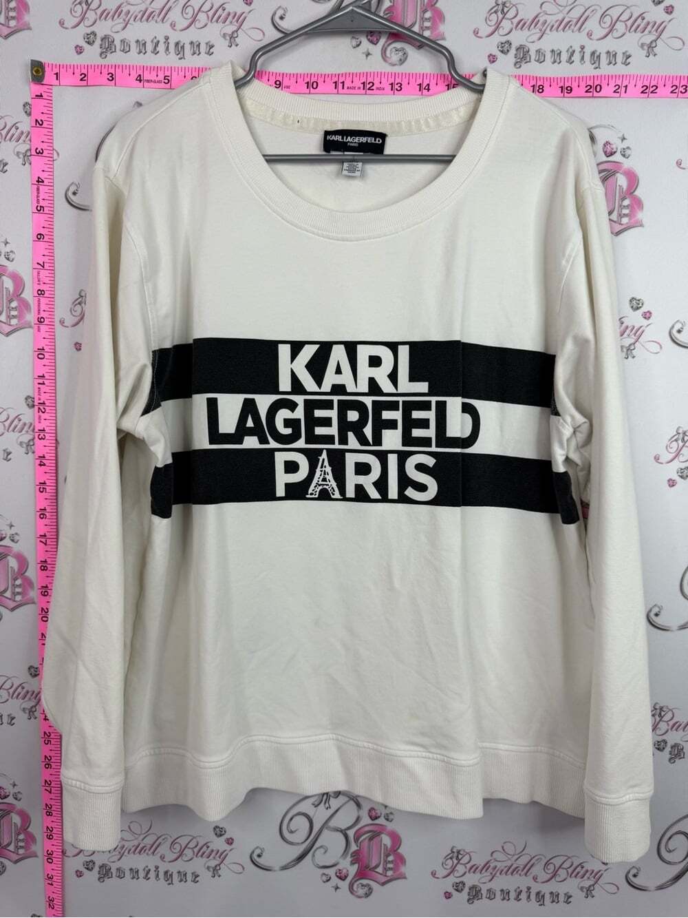 Karl Lagerfeld White Long Sleeve Logo Sweatshirt with Black Stripes